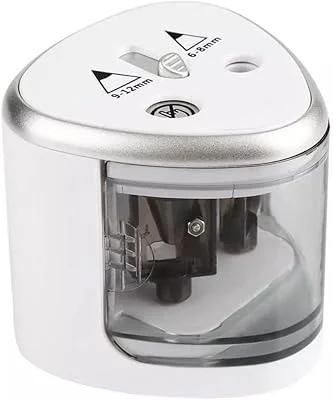 Apontador Elétrico Duplo Automático Portátil com Tampa Transparente para Lápis 6-12mm – Ideal para Escola, Escritório e Us...