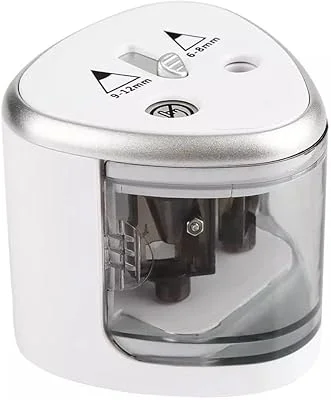 Apontador Elétrico Duplo Automático Portátil com Tampa Transparente para Lápis 6-12mm – Ideal para Escola, Escritório e Us...
