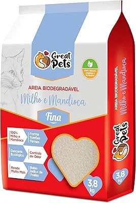 Areia Biodegradável Milho E Mandioca Fina Great Pets 3,8kg
