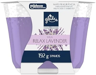 Glade Vela Aromatica Home Fragrance, Odorizador de Ambiente, Relax Lavender, 192g e 3 Pavios