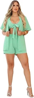 Anúncio patrocinado – Biquini Cintura Alta Conjunto Feminino Três Peças Kimono Shorts Top Saída De Praia