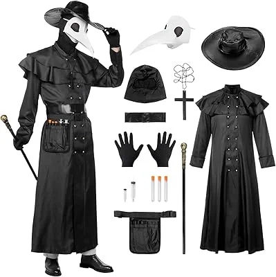 Fantasia de Doutor da Peste para Dia das Bruxas, branco, 8 peças de roupa de médico da peste com máscara para fantasia mas...