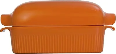 Germer, Forma de pão em porcelana, Com tampa, modelo assar ou servir, Funda, refratária, 1200 ml, Laranja