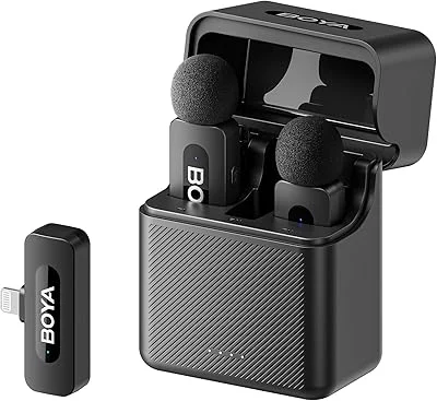 Boya Microfone BY-V3 para iPhone, microfone de lapela sem fio para iPhone, alcance de 100 m, microfone de encaixe Mnini Plug Play de 2,4 GHz para iPhone 14/14 Pro/13/13 Pro/12 iPad iOS, Vlog, YouTube,