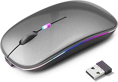 Mouse Sem Fio Recarregável com LED RGB Design Ergonômico Conexão USB Bluetooth Compatível com PC Notebook e Home Office (C...