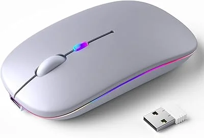 Mouse Sem Fio Recarregável com LED RGB Design Ergonômico Conexão USB Bluetooth Compatível com PC Notebook e Home Office (P...