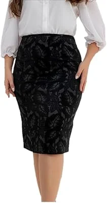 AVI MODA CRISTÃ Saia Lápis Evangélica, Malha Jacard 3D, Cintura Alta