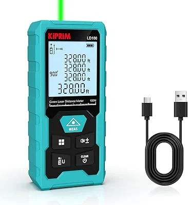 Kiprim Medidor de Distância A Laser Verde, Ferramenta de Medição de 100 Metros com Bateria Recarregável Usb Tipo C, Precis...