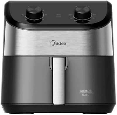 Fritadeira Midea Air Fryer 5,5L, design de dois botões, ampla faixa de temperatura de 80°C a 200°C, cesto antiaderente e prato para vegetais, 1900W, 110V, FWM55P1