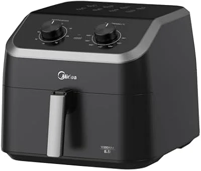 Fritadeira Midea Air Fryer 8,5L, design com dois botões, ampla faixa de temperatura de 80°C a 200°C, cesto antiaderente e prato para vegetais, 1900W, 220V, FWM85P2