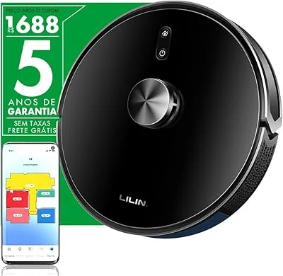 LILIN Robô aspirador de pó X6, Navegação e mapeamento LIDAR, 110/220V Bivolt, Aspirador e esfregão 3 em 1, Mapeamento de vários pisos, Autocarregamento, Conexão WiFi, Funciona com Alexa