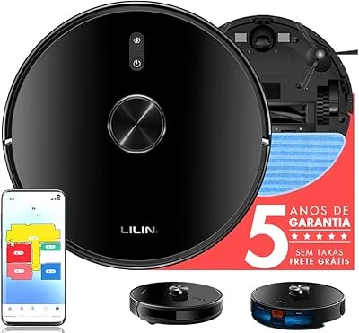 Lilin Robô aspirador de pó X6 com navegação LIDAR, 110/220V Bivolt, Aspirador de pó robo com tanque de água e poeira integrado, Recarga automática e retoma a limpeza, Salve vários mapas, Do Brasil