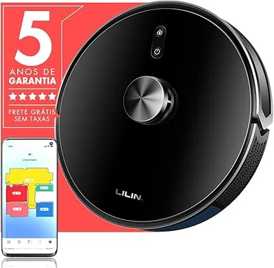 Lilin Robô aspirador de pó X6 com navegação LIDAR, 110/220V Bivolt, Aspirador Robótico com tanque de água e poeira integrado, Recarga automática e retoma a limpeza, Salve vários mapas, Do Brasil