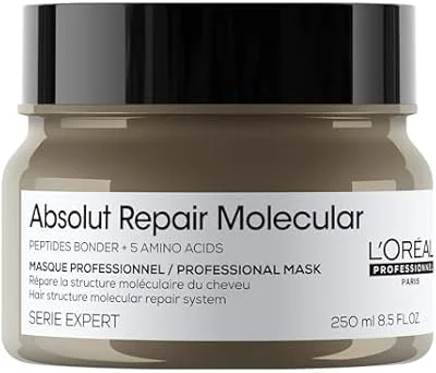 L'Oréal Professionnel Máscara Absolut Repair Molecular, Repara os Danos & Recupera a Força, Maciez & Desembaraço, Para cabelos danificados e muito danificados, 250ml