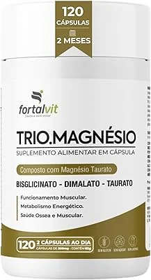 TRIO.MAGNÉSIO - Longa Duração: 2 Meses de Uso, Bisglicinato - Dimalato - Taurato, 260mg Alta Concentração,120 Cápsulas, Fortalvit