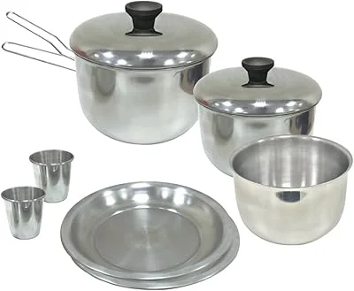 Nautika, Kit de Panelas De Camping Gourmet Com 8 Peças, 2 copos, 2 pratos, 2 panelas, 1 Bowl e 1 pegador universal removív...