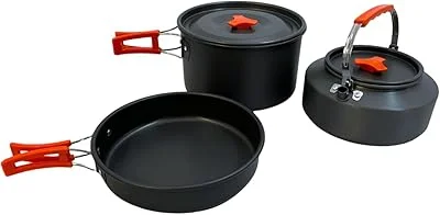 Kit Jogo Panela Camping Chaleira Portátil Alumínio Trilha