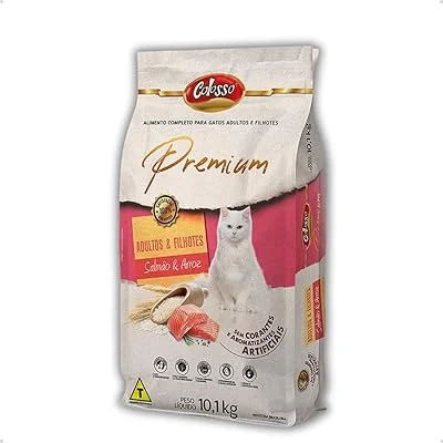Ração Colosso Premium Gatos Adultos e Filhotes Alta Digestiva Fibras Naturais Salmão Arroz 10,1 KG