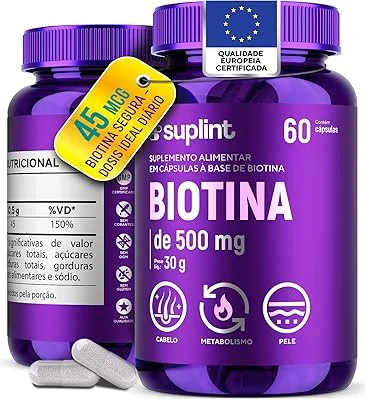 Biotina 45 mcg – Suplemento Vitamínico em Cápsulas Veganas para Cabelo | Sem Glúten e Sem OGM – 60 Cápsulas