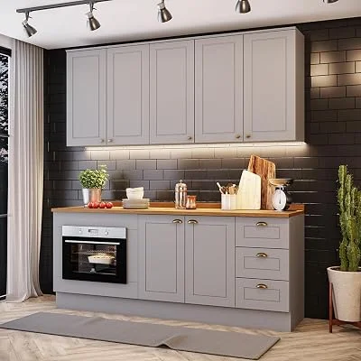 Casa 812 Cozinha Compacta Modular, Cinza, 220,5x200x53,5 cm, 134,5 kg, Estilo Americano, Montagem Necessária, MDF com Acab...