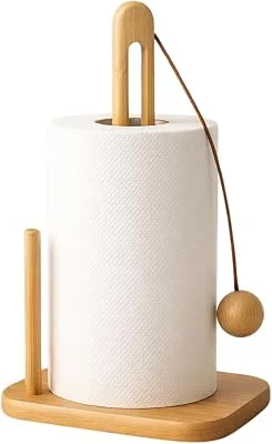 Suporte para Papel Toalha em Bambu, Base 15 cm, Altura 29 cm, com Peso para Folha não Voar - Cozinha e Organização