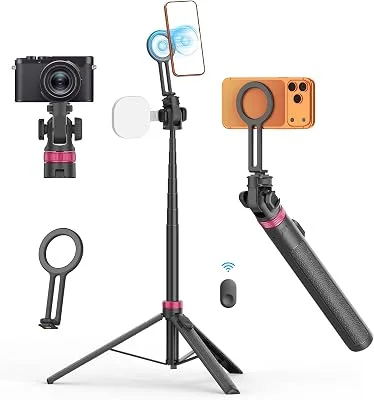 175cm Magnético Tripé para Celular Câmera,Suporte para iPhone/Android Preto | Monopé/Bastão para Selfies/Pedestal,Portátil...
