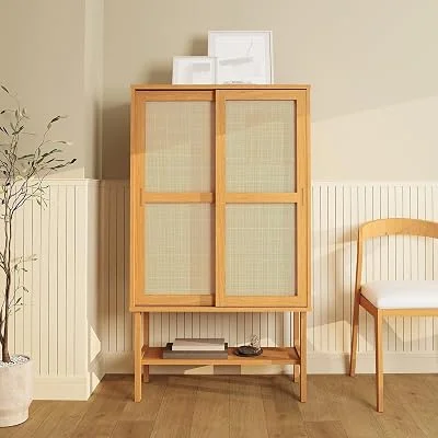 Cristaleira Baixa Magna Porta Rattan Cabecasa Madeiramadeira Mel