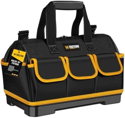 Bolsa para Ferramentas 16" Fasterr Profissional Reforçada - 16 Bolsos, Base Rígida em PP, Tecido Oxford 600D Impermeável | Mala para Eletricista, Encanador e Manutenção Suporta 25kg