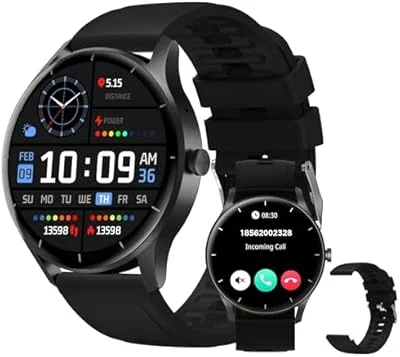 Smartwatch PEJE Relógio Smartwatch com Pulseira Extra - Tela Touch HD 1.28",À Prova d'Água IP68,Faz Chamadas Bluetooth,123+ Modos Esportivos,Bateria de 5-7 Dias,Compatível com iOS/Android.(Preto)