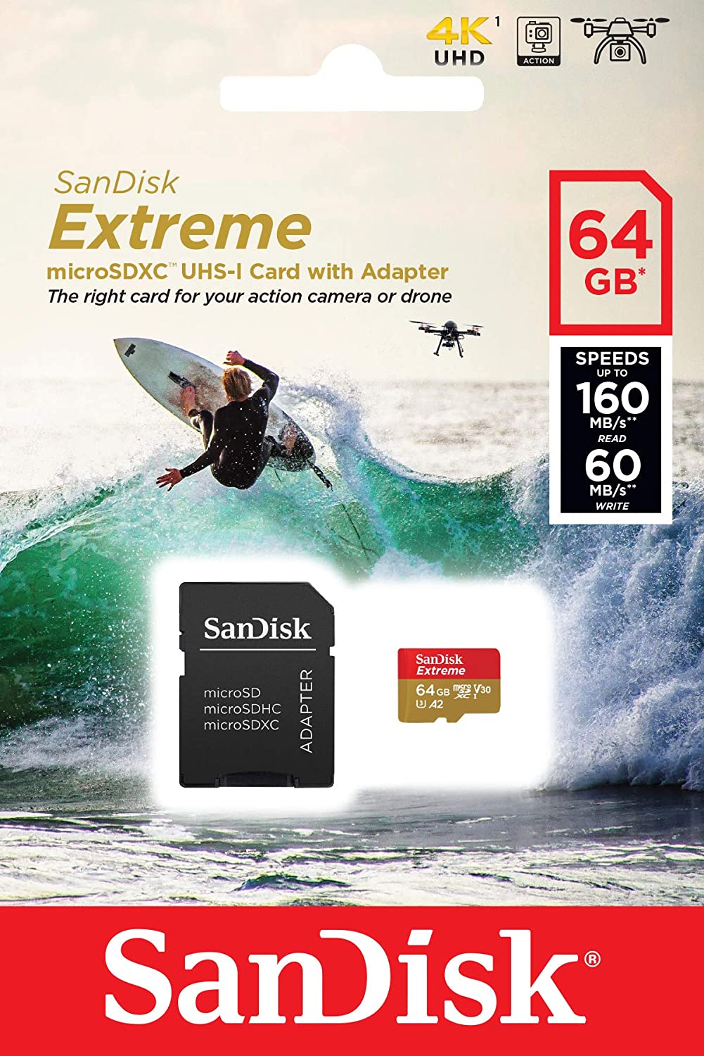 Cartão Micro SD Extreme, SanDisk, 64GB, SDSQXA2-064G-GN6AA