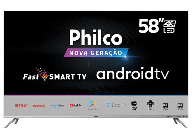 Smart TV LED 58″ UHD 4K Philco PTV58G71AGBLS Inteligência Artificial Google Assistente, Chromecast Built-In, Dolby Audio, HDR e Processador Quad-Core