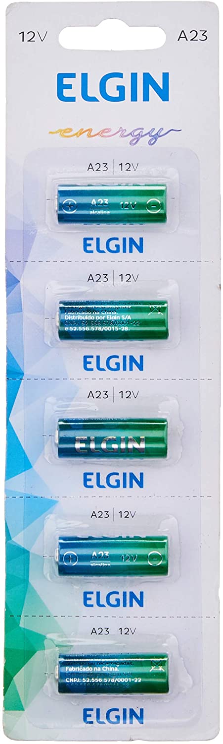 Pilha Bateria Alcalina A23 Cartela com 5 Unidades 12V, Elgin, Baterias