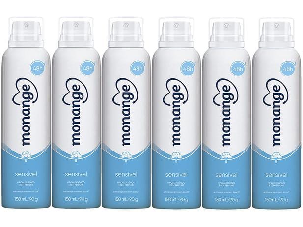 Desodorante Monange Antitranspirante Aerosol – Feminino Sensível 150ml 6 Unidades