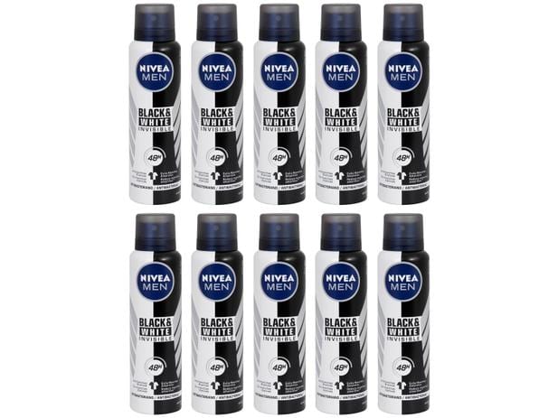 Kit Desodorante Nivea Invisible For Black & White – Aerossol Antitranspirante Masculino 150ml 10 Uni