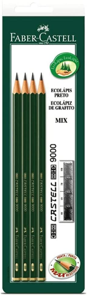 Lápis Grafite Técnico Sextavado 4B|6B|2H|HB, Faber-Castell, SM/C9000MIX, EcoLápis, Linha Castell 9000, 4 Unidades
