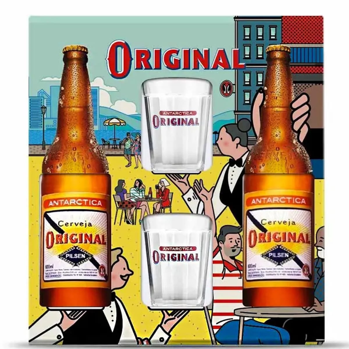 Kit Cerveja ANTARCTICA Original com 2 Garrafas de 600ml + 2 Copos