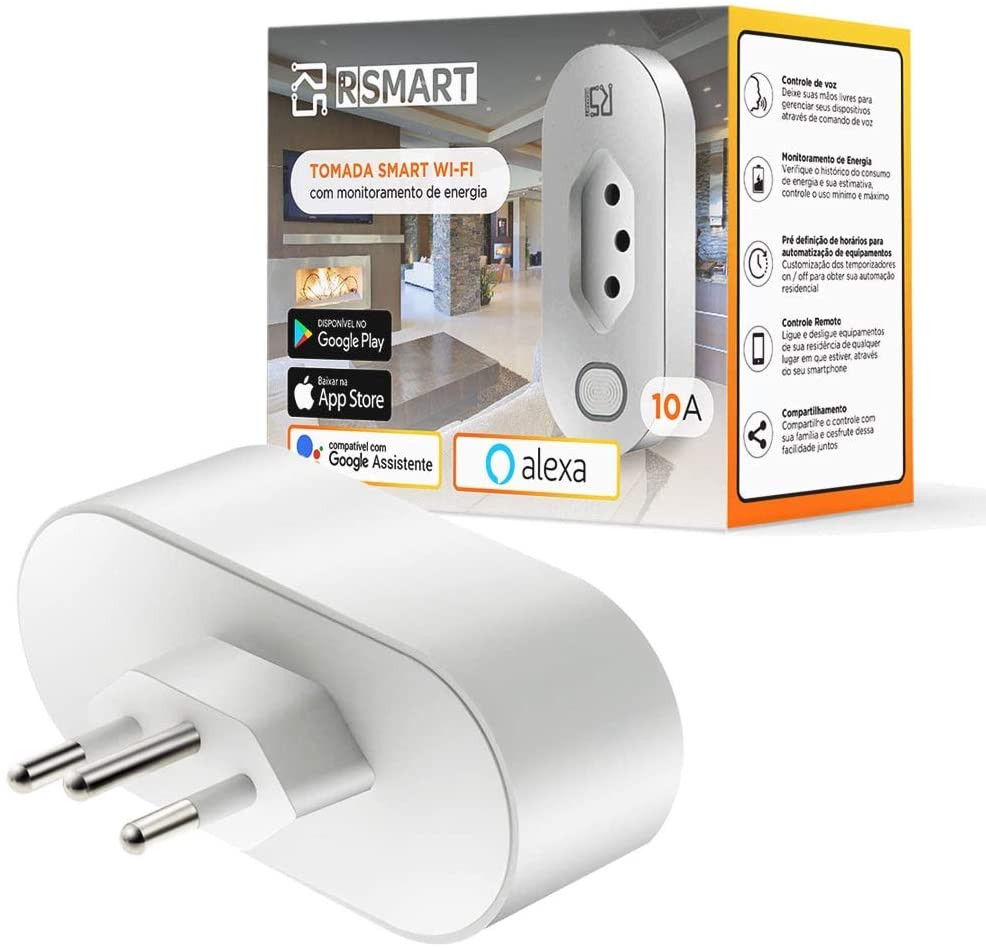 Tomada Inteligente Smart Plug Wi-Fi RSmart 10A Ligue ou Desligue seus Eletrodomésticos Através do Celular Compatível com Alexa
