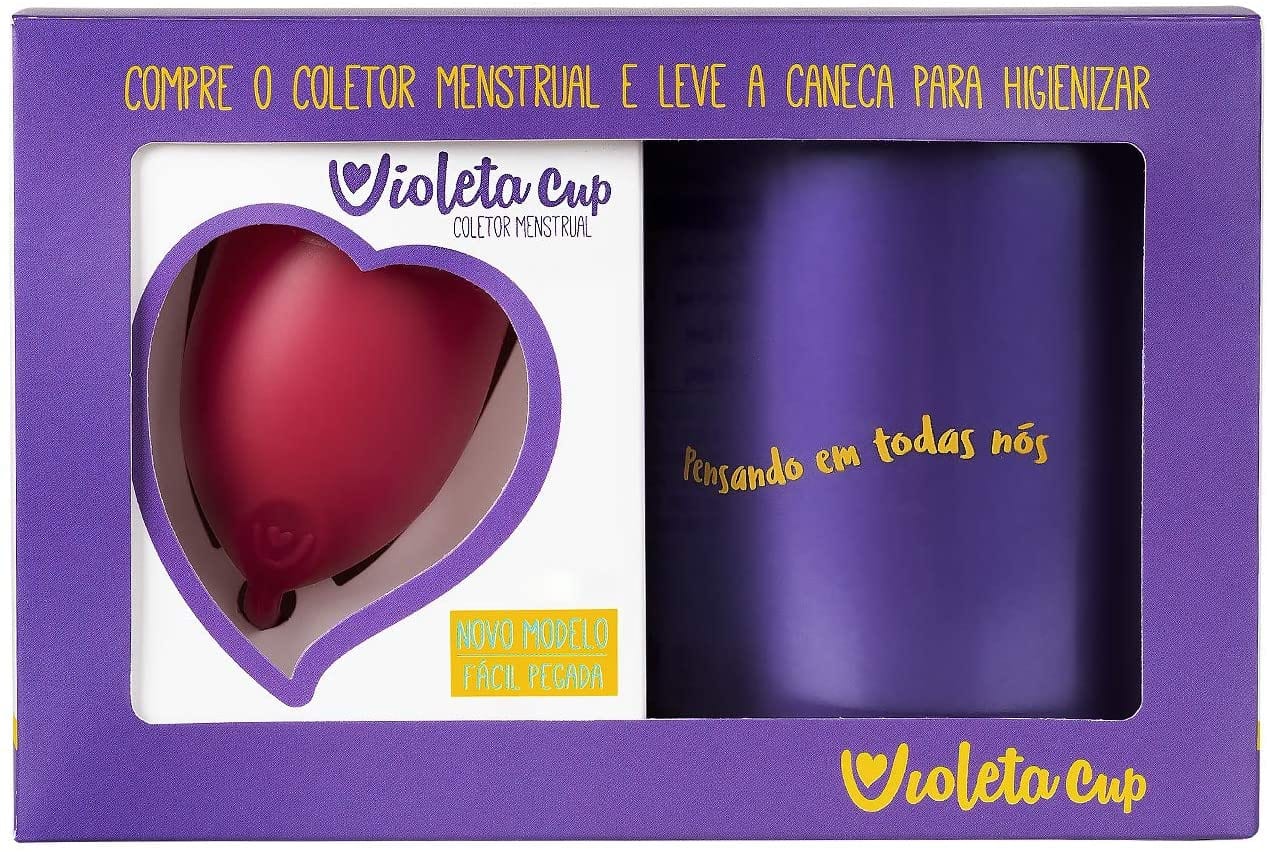 Kit Coletor Menstrual Violeta Cup B Vermelho + Caneca Higienizadora, Violeta Cup, Vermelho, Tipo B Mulheres Com Até 29 Anos E Sem Filhos, E/Ou Com Colo Do Útero De Altura Baixa