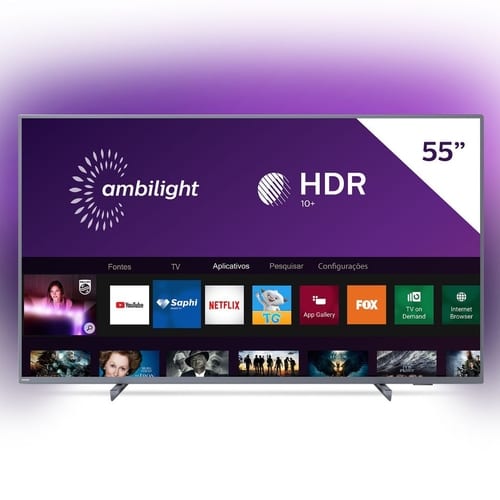 Smart TV LED 55” Philips 55PUG6794 4K Ultra HD AMBILIGHT 3 lados HDR10+ Dolby Vision Dolby Atmos Bluetooth Wifi 3 HDMI 2 USB – Prata