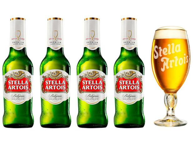 Kit Cerveja Stella Artois Cálice Vintage Premium – 4 Unidades de 275ml com 1 Cálice