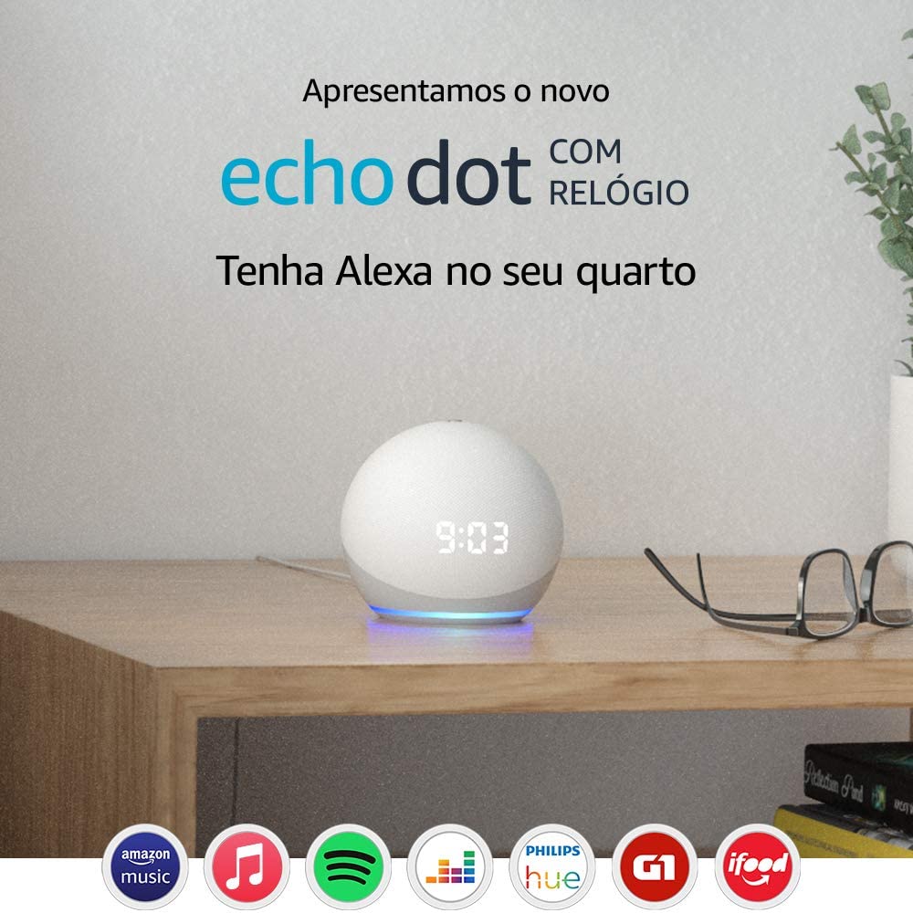 Novo Echo Dot (4ª geração): Smart Speaker com Relógio e Alexa – Cor Branca