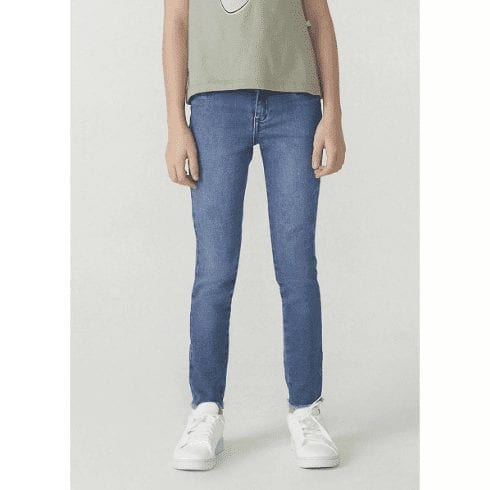 Calça Jeans Infantil Hering Skinny com Barra Desfiada Feminina – Azul