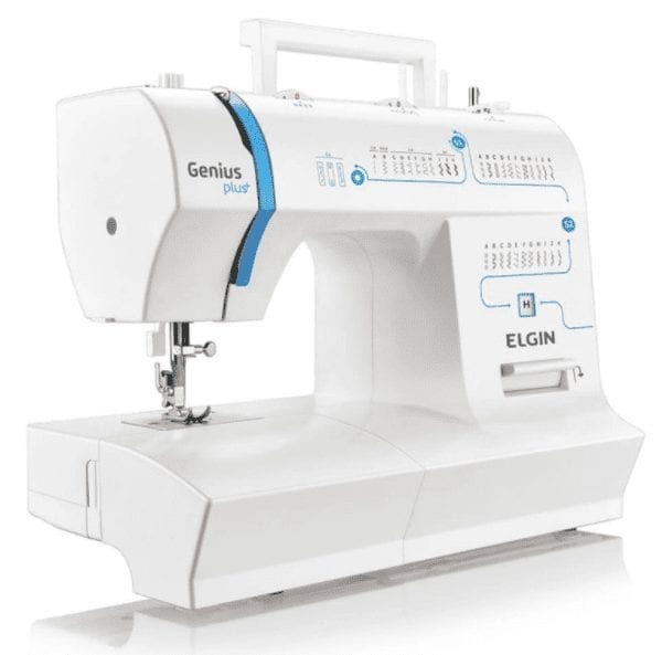 Máquina de Costura Portátil Elgin Genius Plus JX-4035 127V Branca e Azul para Uso Doméstico