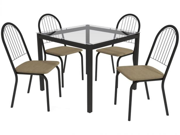 Mesa de Cozinha 4 Cadeiras Quadrada Tampo de Vidro – Crome Florida Kappesberg