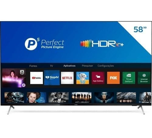 Smart TV LED 58″ Philips 58PUG7625/78 UHD 4K, P5, HDR10+, Dolby Vision Atmos, Bluetooth, Wi-Fi, Bordas Ultrafinas [APP]