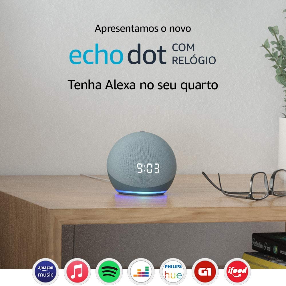 Novo Echo Dot (4ª geração): Smart Speaker com Relógio e Alexa – Cor Azul