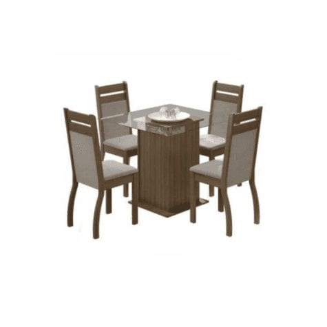 Conjunto Sala de Jantar Madesa Nice Mesa Tampo de Vidro com 4 Cadeiras Rustic/Crema/Pérola