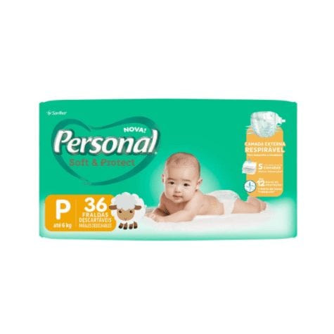Fralda Descartável Soft and Protect Jumbo, Personal, Pequena, 36 unidades, Branco (Embalagem pode variar)
