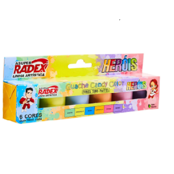 Tinta Guache 015ml 6 Cores Candy Color – Caixa com 6 cores, Radex, 7897, Multicolor