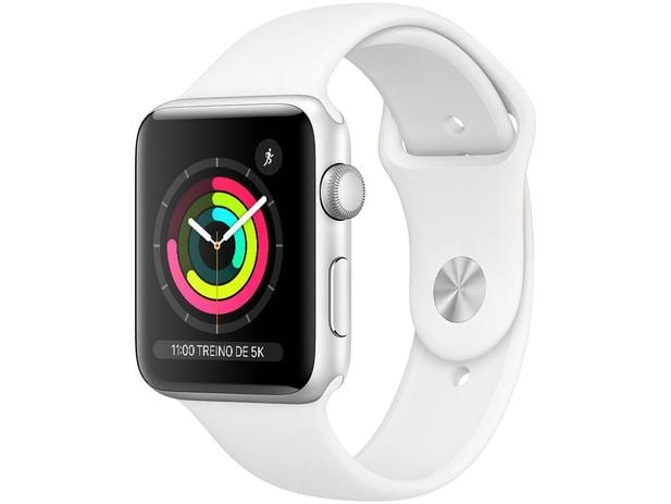 Apple Watch Series 3 (GPS) 42mm Caixa Prateada – Alumínio Pulseira Esportiva Branca